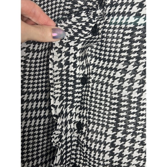 Lane Bryant Houndstooth Ruffle Button Down Chiffon Top Size 14 Black & White - Picture 7 of 12